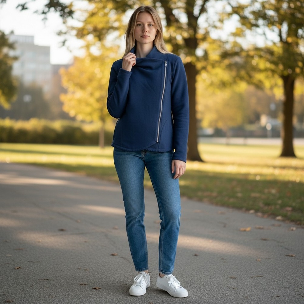 Athleta Cozy Karma Asym Pullover Women S Blue Excellent Fleece Zip Sweatshirt